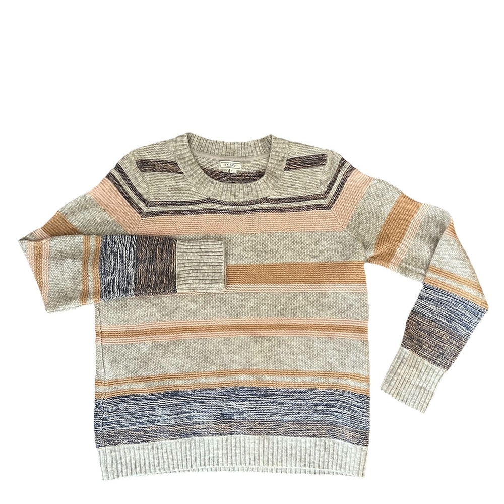 Fat Face Soft Gray Striped Cotton Blend Knit Sweater Cozy‎ Crewneck US 6 UK 10
